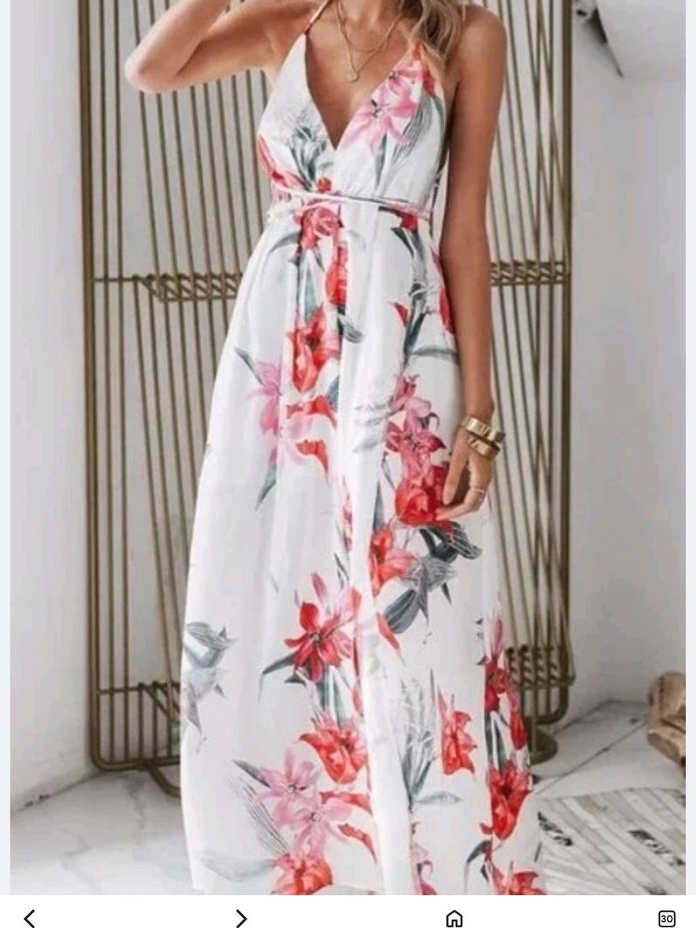 Simplee White Halter Floral Maxi Dress Coral Navy Flowers NWOT medium lined